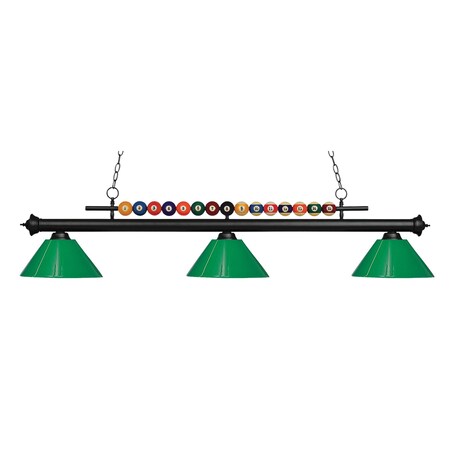 Z-Lite Shark 3 Light Billiard Light, Matte Black & Green 170MB-PGR